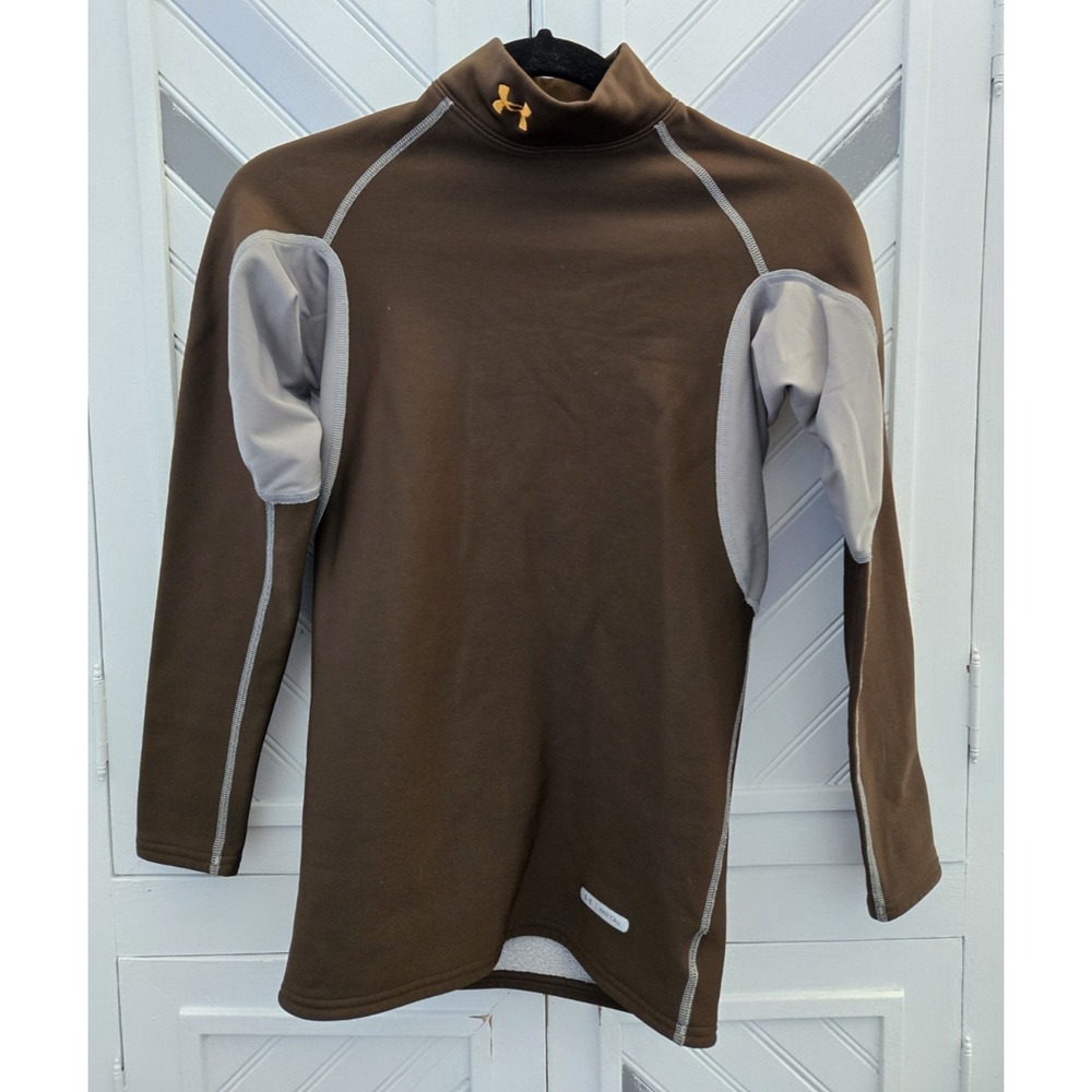 Under Armour Youth‎ M Brown Gray Metal Mock Neck Fleece Lined Compression LS